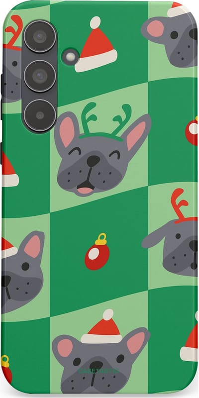Casetastic hoesje geschikt voor Samsung Galaxy A55 - Dubbellaagse bescherming - Schattige Kersthondjes - Fashion Case - Groen Grijs