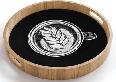 Dienblad rond 40x40 cm - Schootdienblad hout - Krijttekening - Koffie - Latte art - Borrelplank rechthoek - Plateau houten dienbladen