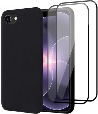 Hoesje geschikt voor iPhone 17e - 2x Screenprotector Volledig Dekkend Glas - Mat Back Case Zwart