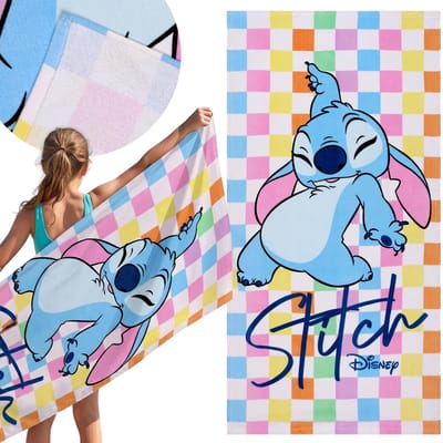 DISNEY Stitch Kleurige katoenen handdoek, kinderhanddoek SNELDROGEND 70x140 cm