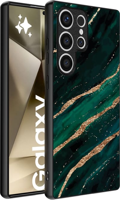 Smartphonica Telefoonhoesje geschikt voor Samsung Galaxy S24 Ultra met marmer opdruk - TPU backcover case marble design - Groen Goud geschikt voor Samsung Galaxy S24 Ultra