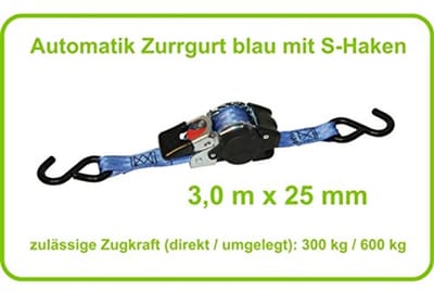 Automatische Spanband 25 mm / 3 m met Haak en 300/600 kg Trekvermogen