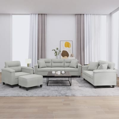vidaXL - 4-delige - Loungeset - met - kussens - microvezelstof - lichtgrijs