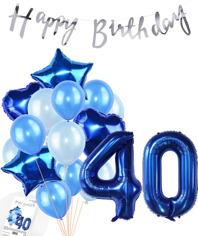 Snoes Ballonnen 40 Jaar Feestpakket – Versiering – Verjaardag Set Mason Blauw Cijferballon 40 Jaar - Heliumballon