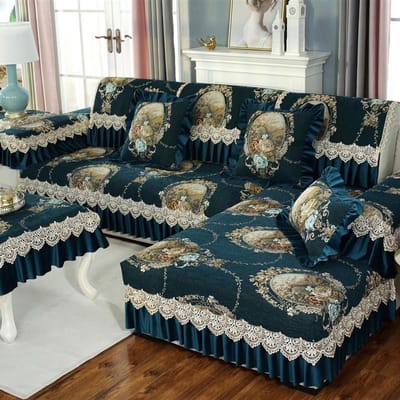 Europese borduurwerk kant bankhoes antislip chenille stof bankkussen vier seizoenen universele kussensloop hoes armleuning handdoek Armrest cover35x70cm