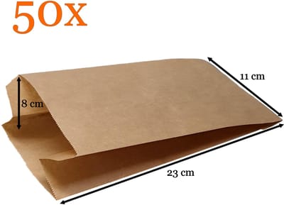 Broodzak papier - 50 stuks - klein 11x8x23 cm - bruin - lunchzak