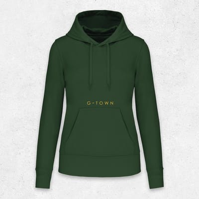 G‑TOWN Eco Chique Dames Hoodie – Duurzame Streetwear – Forest Green & Oranje