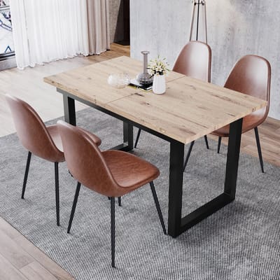 MIVRAY Eettafel - Uitschuifbaar Industrieel Ontwerp - Voor Eetkamer En Gezellig Samenzijn - MDF En Metaal - Zwart Naturel