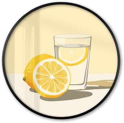 Poster in lijst Rond - Fotolijst 60x60 cm - Posters - Glas - Citroenschijfjes - Geel - Ronde posterlijst zwart - Decoratie - Wanddecoratie woonkamer - Muurdecoratie slaapkamer