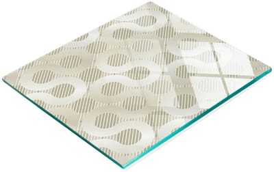 Stijlvol en duurzaam glazen bord met bedrukt gebogen patroon, goudkleurig, 60x52 cm