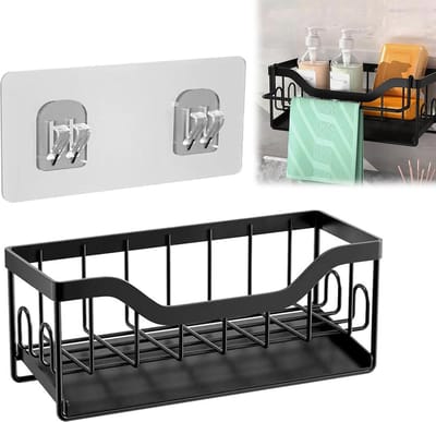 SnelShoppen - Sink Organiser, Keuken Spons Houder met Automatische Afvoer, Afneembare Handdoekhouder en Opbergdoos, Organizer voor Afwasborstels in Zw