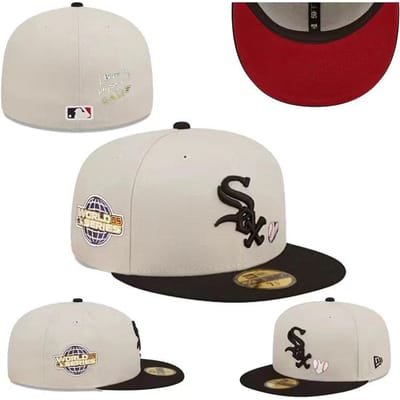 Chicago White Sox maat pet, gesloten hoed, honkbalpet, zonneklep, geborduurde hoed, diverse kleuren 8 beige
