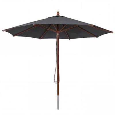 Horeca-parasol van hout MCW-C57b, tuinparasol, polyester/hout 17 kg, rond Ø 4 m, met trekkoord, schokbestendig ~ antraciet
