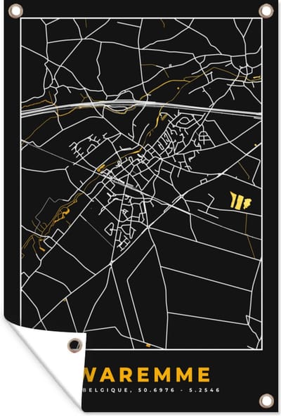 Muurdecoratie Waremme - Kaart - Stadskaart - Goud - Plattegrond - 120x180 cm - Tuinposter - Tuindoek