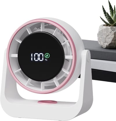 Kleine tafelventilator – oplaadbare stille LED-display persoonlijke tafelventilator | ABS draagbare USB-laadventilator met 6 snelheidsinstellingen & 4000mAh-batterij – voor slaapkamer, kantoor, kamperen, wandelen & buitengebruik.L