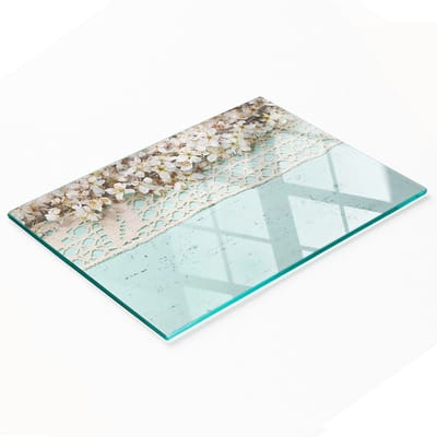 Gehard multifunctioneel decoratief bord van glas met kersenbloesems, 80x52 cm