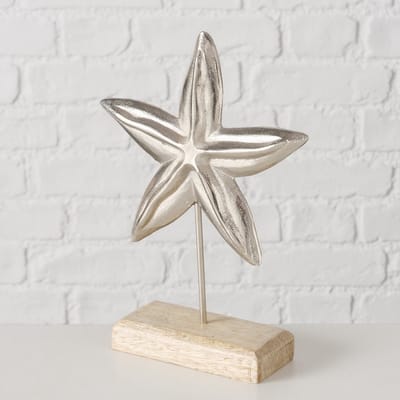 Zeester - Bruin - Zilver- 26cm - Decoratie -Maritiem - Aluminium - Mangohout.