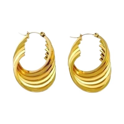Aramat Jewels | Oorringen | RVS Oorringen Goudkleurig – 37mm – 6-in-1 Vierkante Hoepels | | | |8mm | Staal | Volwassenen | Verkleurd niet