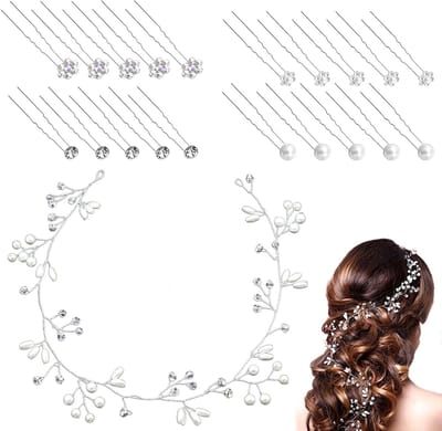 Elegante Haaraccessoires voor Bruidskapsels met Parel en Kristal, U-vormige Haarspelden en Haarvinen voor Bruidsmeisjes en Feestelijke Gelegenheden