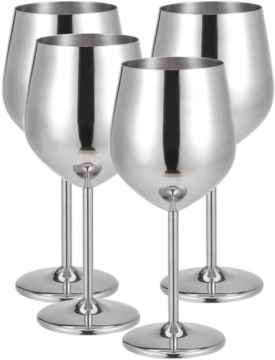 Dailygoods- Wijnglazen 500ml - Roestvrijstalen Set van 4 - Onbreekbaar - Duurzaam - Voor Feest/Buiten - Houdt Dranken Kouder - Drankbekers