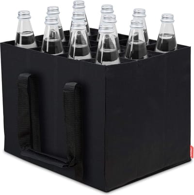 Flessentas, flessentas voor 12 x 1,5 liter flessen, flessentas, draagtas met scheidingswanden voor flessen, boodschappentas met 12 vakken, 36 cm x 27 cm x 27 cm (zwart)