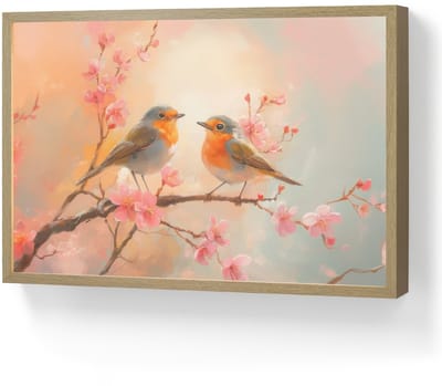 Wandlamp 60x40 cm - Oplaadbaar - Roodborstjes - Sierlijk - Bloesemtak - Wandlampen binnen woonkamer - Slaapkamer lamp - Decoratieve nachtlamp - Vloerlamp draadloos