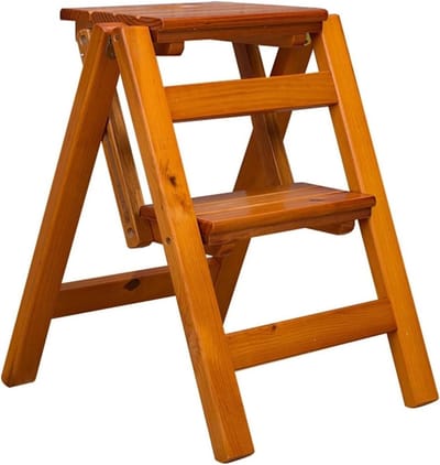 Opvouwbare Opstap - Ladderkruk - Veelzijdig Gebruik - Antislip Voetjes - 2 Treden - Houtkleur