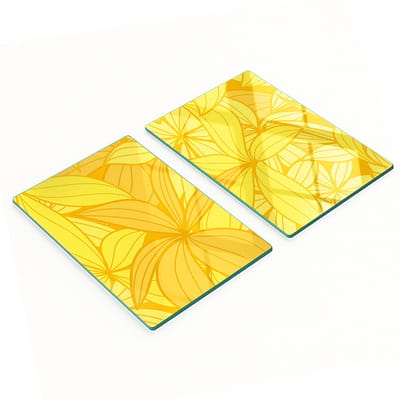 Decoratieve glazen snij- en serveerplanken met gele bloemen, 2x40x52 cm