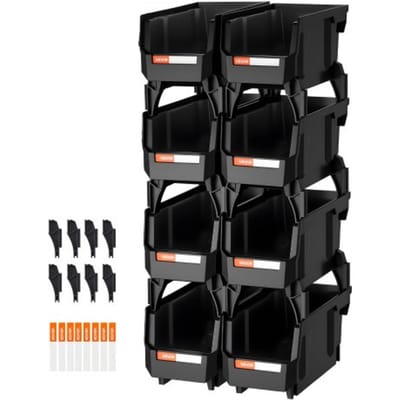 VEVOR stapeldozen, 276 x 140 x 130 mm (8-pack), transparante opbergdozen, opbergdozen, transparante opbergdoos voor het organiseren en opbergen van kleine onderdelen, kantoorbenodigdheden en andere accessoires, zwart