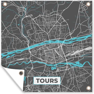 Tuin poster Tours - Kaart - Stadskaart - Plattegrond - Frankrijk - 200x200 cm - Tuindoek