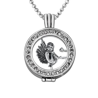 Quiges - Munthouder met Ketting en Munt 25mm Engel - Zilverkleurig met Zirkonia - EPRHZ735