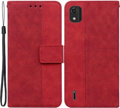 Coverup Hoesje - Geschikt voor Nokia C2 2E Hoesje - Coverup Geometric Book Case - Rood