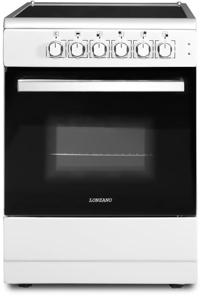 Lonzano Keramisch Fornuis - Wit - 60CM Breed - 2 Fase - 3 Fase - Hetelucht - Lade - 61 Liter