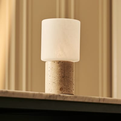 Tavellio Cuyp Draadloze Tafellamp – H22 – Travertijn en Glas – Tot 100 uur – Beige