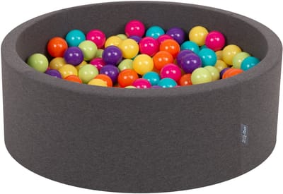 KiddyMoon ballenbad 90x30cm met 200 ballen ∅ 7cm ballenbad met kleurrijke ballen - voor baby's kinderen rond - grijs: lichtgroen geel turquoise oranje donkerroze violet