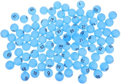 Dailygoods- Loterieballen 100 stuks - Genummerde Pongballen - Milieuvriendelijke Kunststof - Voor Tombola/Bingospel - Felblauw - Duidelijk Leesbare Cijfers