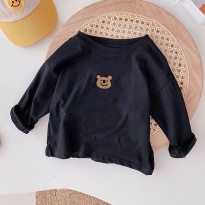 Katoenen T-shirts met Lange Mouwen voor Jongens en Meisjes, Kinderkleding voor Lente en Herfst, Baby Onderhemden voor Kleine en Middelgrote Kinderen 80cm black