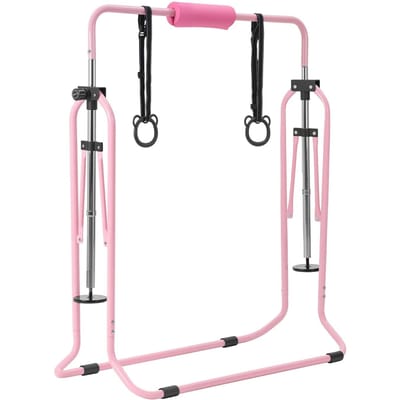 Gymnastiekstangen voor Kinderen, 63,5 kg Capaciteit Opvouwbare Trainings Kipstang met Mat, Verstelbare Hoogte Gymnastiek Rekstok voor Thuis, Trainingsapparatuur
