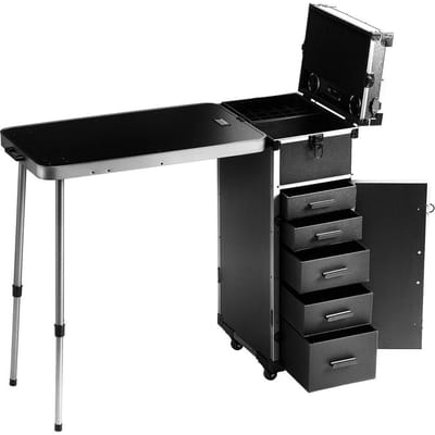 Mallette de Maquillage Professionnelle en Aluminium, Etabli avec Pieds de Support, Mallette de Maquillage à roulettes Extra Large, Trolley Maquillage Voyage