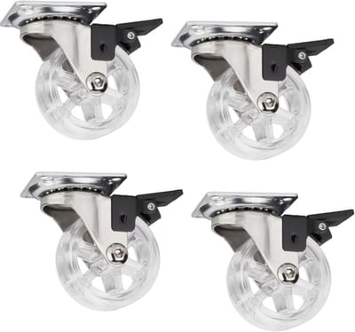 Set van 4 decoratieve design meubelwielen RAPID wielen Ø 50 mm transparant met rem, draagvermogen 35 kg, hoogte 64 mm, zwenkwielen van SOTECH