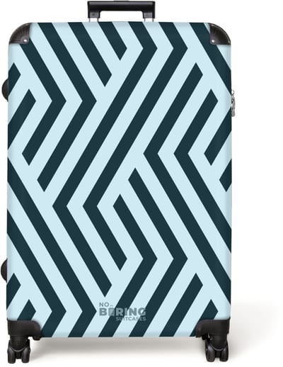 NoBoringSuitcases.com® - Koffer groot - Reiskoffer lichtgewicht - Donkerblauwe lijnen op lichtblauwe achtergrond - Rolkoffer met 4 wielen - Grote trolley XL - 98 liter bagage