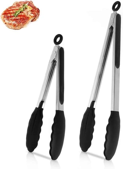 Set van 2 Siliconen Grilltangen van 22,8 cm en 30,5 cm - Roestvrijstalen Keukentangen met Vergrendelbare Siliconen Tip voor Perfect Grillen en Koken