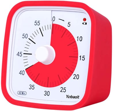 Visuele timer – 60-minuten afteltimer - timer – Kookwekker – Hulpmiddel voor tijdmanagement – ​​Alarm bij lege batterij – Geschikt voor kinderen en volwassenen – Inclusief siliconen hoes – 10 x 10 x 6 cm – Rood
