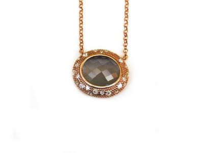 model Bonbon collier in zilver roze verguld met hanger grijze steen en cubic zirconia