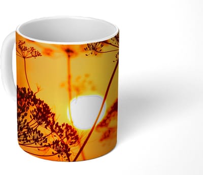Mok - Koffiemok - Planten - Bloemen - Zonsondergang - Oranje - Mokken - 350 ML - Beker - Koffiemokken - Theemok
