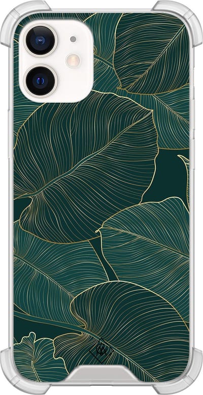 Casimoda® hoesje - Geschikt voor iPhone 12 Mini - Monstera Leaves - Shockproof case - Extra sterk - TPU/polycarbonaat - Groen, Transparant