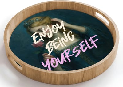 Dienblad rond 40x40 cm - Schootdienblad hout - Vrouw - Roos - Quote - Borrelplank rechthoek - Plateau houten dienbladen