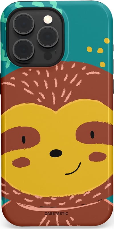 Casetastic hoesje geschikt voor Apple iPhone 15 Pro Max - MagSafe - Dubbellaagse bescherming - Vrolijke luiaard - Fashion Case - Terracotta Petrol Goud