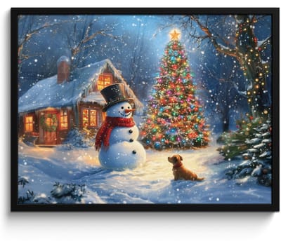 Poster in lijst - Fotolijst 80x60 cm - Posters - Kerstwonder - Winteravond - Kleurrijk - Posterlijst zwart - Decoratie - Wanddecoratie woonkamer - Muurdecoratie slaapkamer - Kerstversiering - Kerstdecoratie voor binnen - Kerstmis