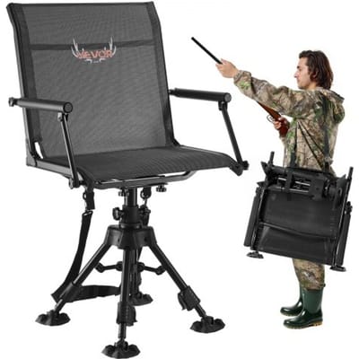 VEVOR Opvouwbare stoel Kampeerstoel Visstoel met armleuningen & stalen frame & verstelbare poten Opvouwbare stoel Tuinstoel (draagvermogen 158 kg) 360° Stil draaibaar, voor picknick Tuin Buiten Vissen
